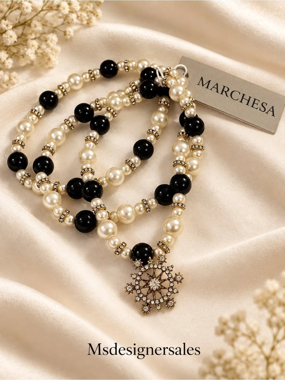 Marchesa Beaded Pendant Necklace in Black & White NWT